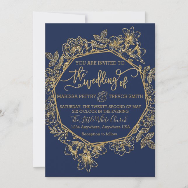 Moderne Hochzeit von Navy & Gold-Folie Einladung (Vorderseite)