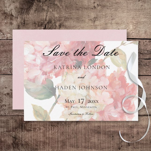 Moderne Hochzeit von Pink Blush Hydrangea Save The Date (Modern Pink Blush Hydrangea Wedding Save the Date Card)