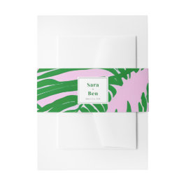 Moderne Hochzeit von Rosa und Grün-Palmen Einladungsbanderole