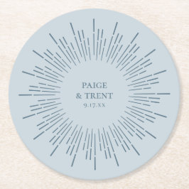 Moderne Hochzeit von Slate Blue Sunburst Runder Pappuntersetzer