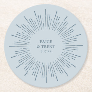 Moderne Hochzeit von Slate Blue Sunburst Runder Pappuntersetzer
