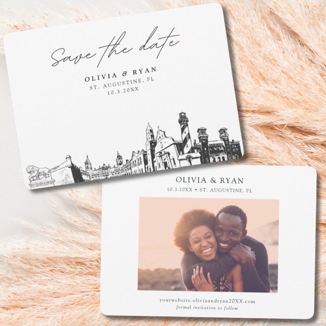 Moderne Hochzeit von St. Augustine Florida retten  Einladung (St. Augustine Wedding Save the Date with Engagement Photo)