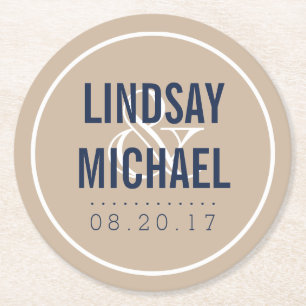 Moderne Hochzeit von Tan und Marine Runder Pappuntersetzer
