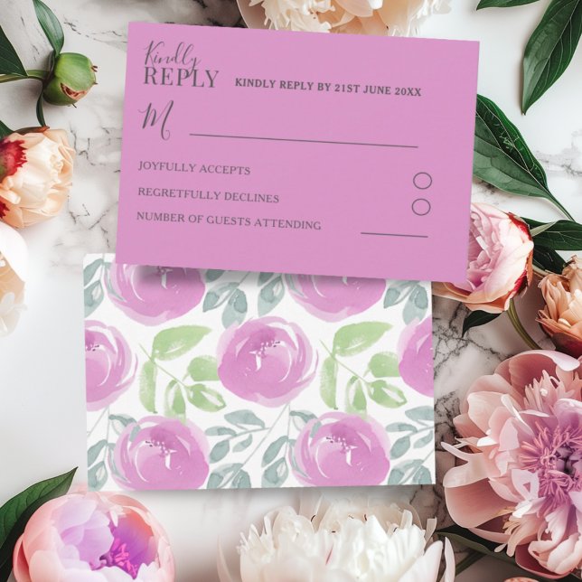 Moderne Hochzeit von UAWG Pink mit floralen Farben RSVP Karte (Von Creator hochgeladen)