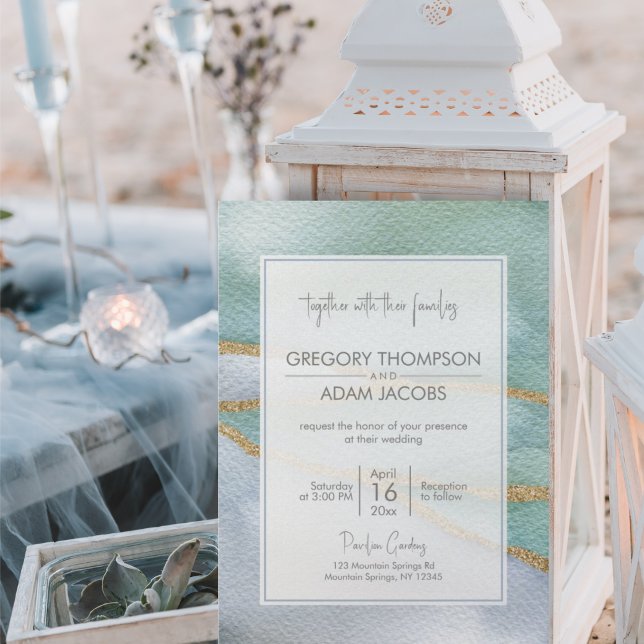 Moderne Hochzeit von Watercolor Gold Glitzer Einladung (Von Creator hochgeladen)