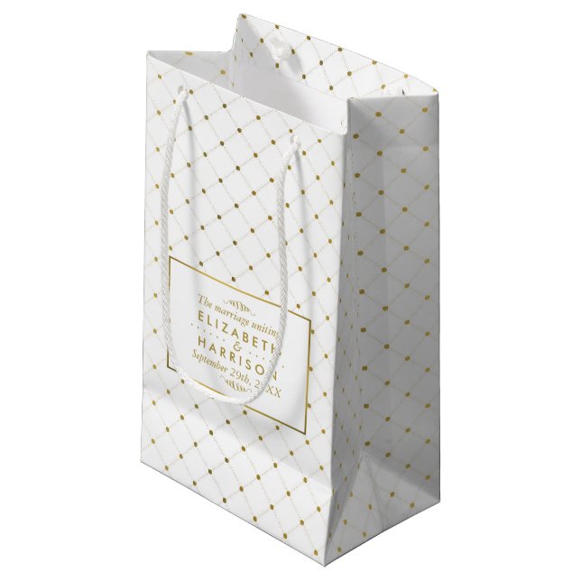 Moderne Hochzeit von White & Gold Foil Kleine Geschenktüte (Vorderseite Schrägansicht)