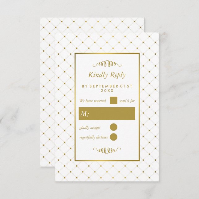 Moderne Hochzeit von White & Gold Foil RSVP Karte (Vorne/Hinten)