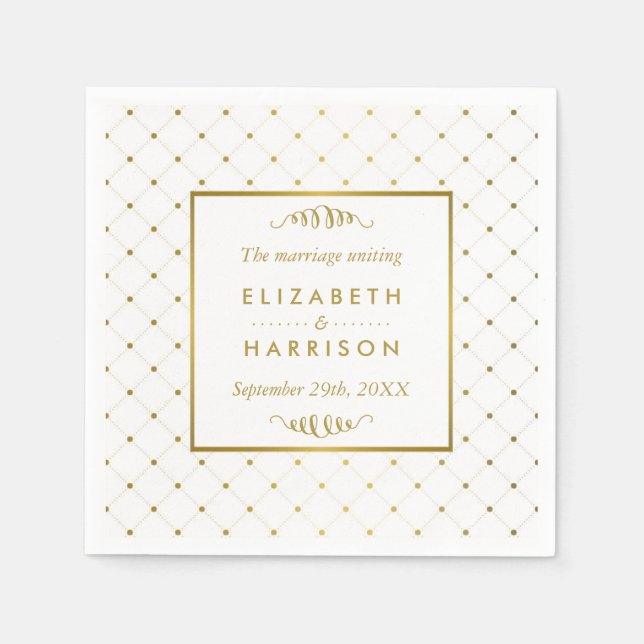 Moderne Hochzeit von White & Gold Foil Serviette (Vorderseite)