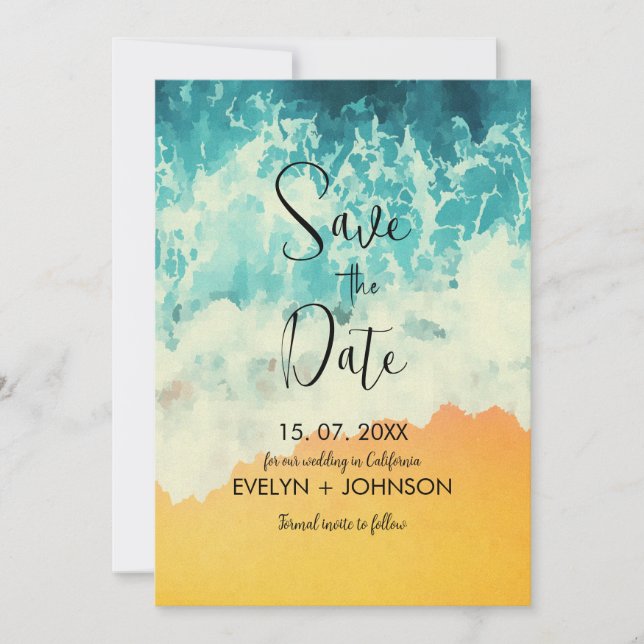 Moderne Hochzeiten am Sommerstrand Save the Date (Vorderseite)