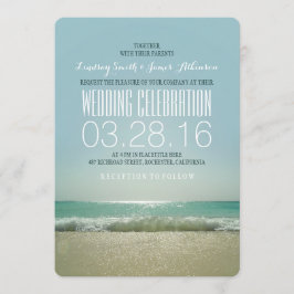 Moderne Hochzeiten am Strand mit aquamarinem Meer Einladung