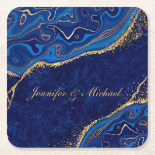 Moderne Hochzeiten Gold und Blau Eleganter Individ Rechteckiger Pappuntersetzer
