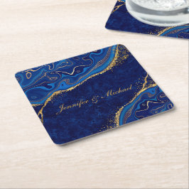 Moderne Hochzeiten Gold und Blau Eleganter Individ Rechteckiger Pappuntersetzer