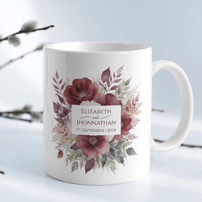 Moderne Hochzeiten im Burgund mit floralen Wasserf Kaffeetasse (Von Creator hochgeladen)