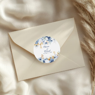 Moderne Hochzeiten in Blau und Gold Runder Aufkleber