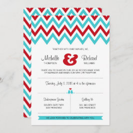 Moderne Hochzeiten in Red and Aqua Zickzack & Love Einladung