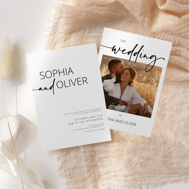 Moderne Hochzeiten in Schwarz und Weiß-Foto Einladung (Von Creator hochgeladen)