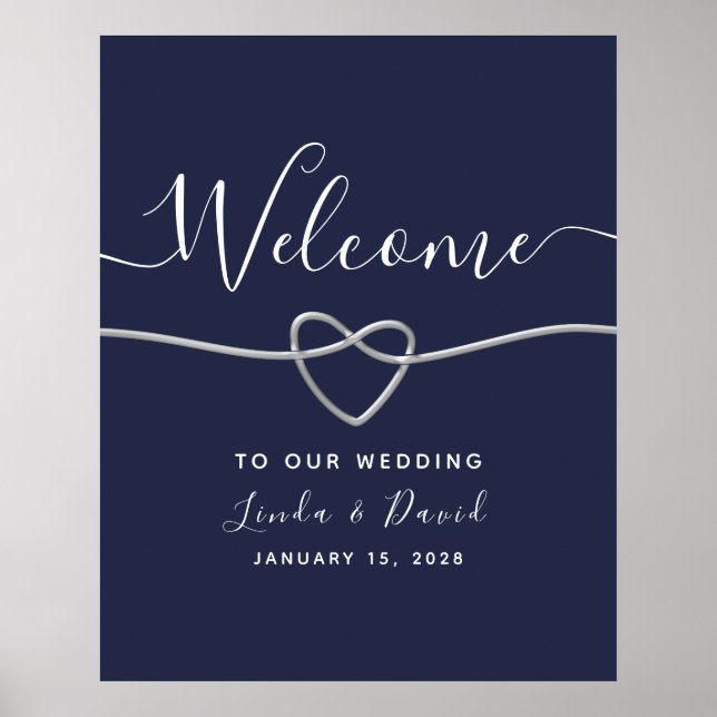 Moderne Hochzeiten in Silber und Navy Blue Poster (Vorne)