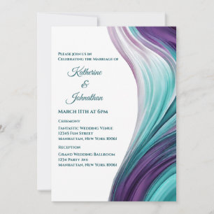 Moderne Hochzeiten Lila und Aquamarin Einladung