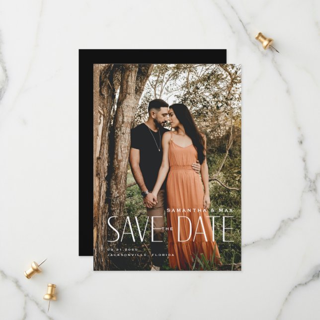 Moderne Hochzeiten mit einfachem Foto retten das D Save The Date (Vorderseite/Rückseite Beispiel)