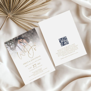 Moderne Hochzeiten mit Gold Text QR Code Foto Einladung