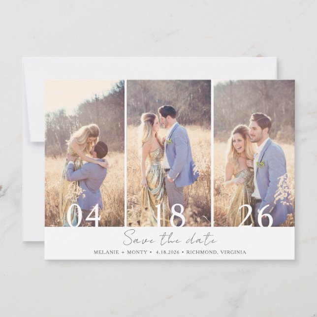 Moderne Hochzeiten mit mehreren Fotos retten das D Save The Date (Vorderseite)