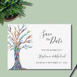 Moderne Hochzeiten retten das Datum Save The Date<br><div class="desc">Diese einzigartige Hochzeitskarte rette-the-date ist mit einem bunten Mosaikbaum dekoriert. Einfach anpassbar. Ändern Sie mithilfe des Entwurfstools die Textgröße,  den Stil oder die Farbe. Sie werden dieses exakte Bild von anderen Designern nicht finden,  während wir unser Kunstwerk erstellen. Original Mosaik und Wasserfarbe © Michele Davies.</div>