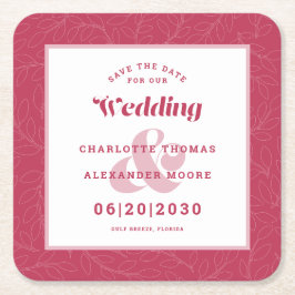 Moderne Hochzeiten speichern das Date Magenta Leaf Rechteckiger Pappuntersetzer
