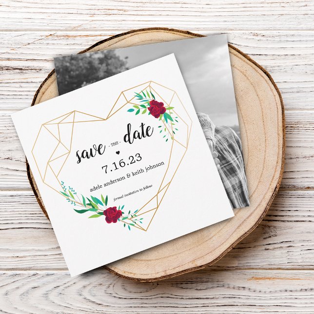 Moderne Hochzeiten speichern das Foto "Date Geomet Save The Date (Modern Wedding Save The Date Geometric Heart Photo)