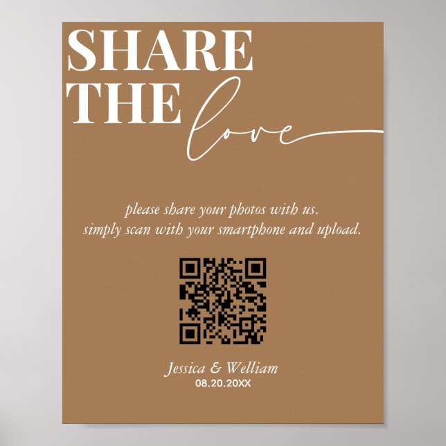 Moderne Hochzeiten teilen die Liebe QR Code-Zeiche Poster (Vorne)