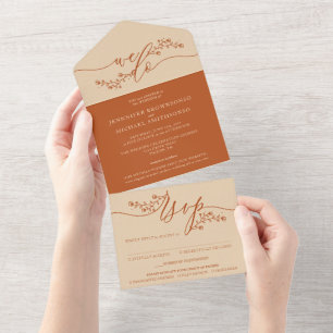 Moderne Hochzeiten Terracotta-Erdtöne All In One Einladung