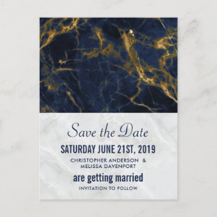 Moderne Hochzeiten von Navy Blue und Gold retten d Postkarte