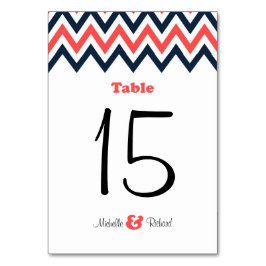Moderne Hochzeiten von Navy & Coral Zickzack & Lov Tischnummer