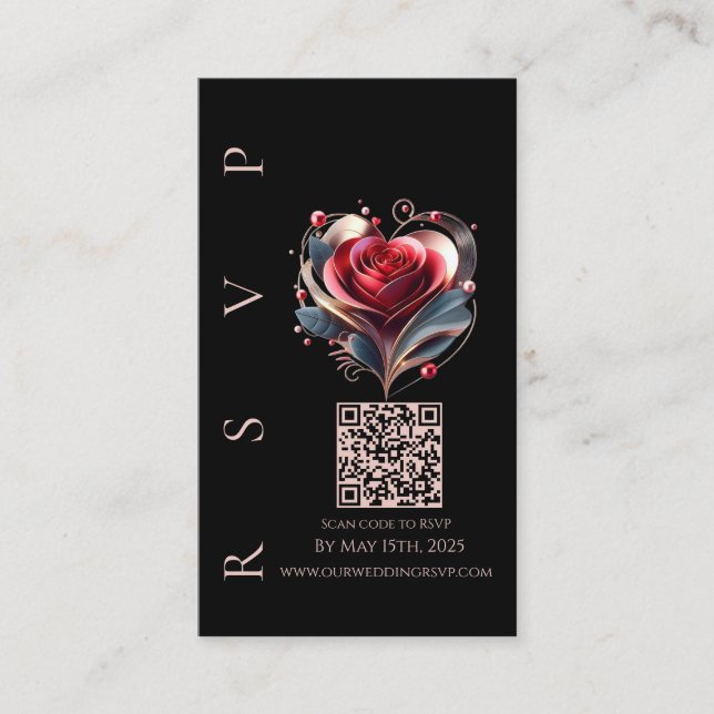 Moderne hochzeitliche RSVP QR codierte Rose Visitenkarte (Vorderseite)