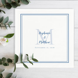 Moderne Hochzeitnamen und Datum Monogramm blau wei Serviette