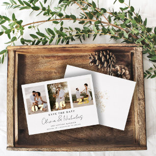 Moderne Hochzeits-Foto-Collage Save-the-Date Folieneinladung