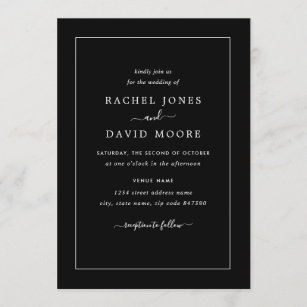 Moderne Hochzeits-Schwarzweiss-Einladung Einladung