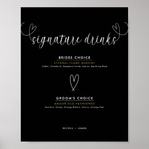 Moderne Hochzeits-Signaturen-Drinks in Schwarz-Wei Poster