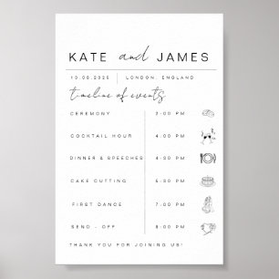 Moderne Hochzeitsablauf-Zeitleistentafel Poster