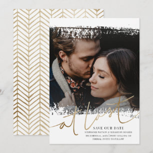 Moderne Hochzeitsankündigung Foto Gold & Weiß Einladung