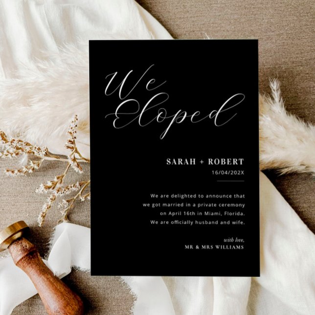 Moderne Hochzeitsankündigung in Schwarz-Weiß-Schri Dankeskarte (Von Creator hochgeladen)