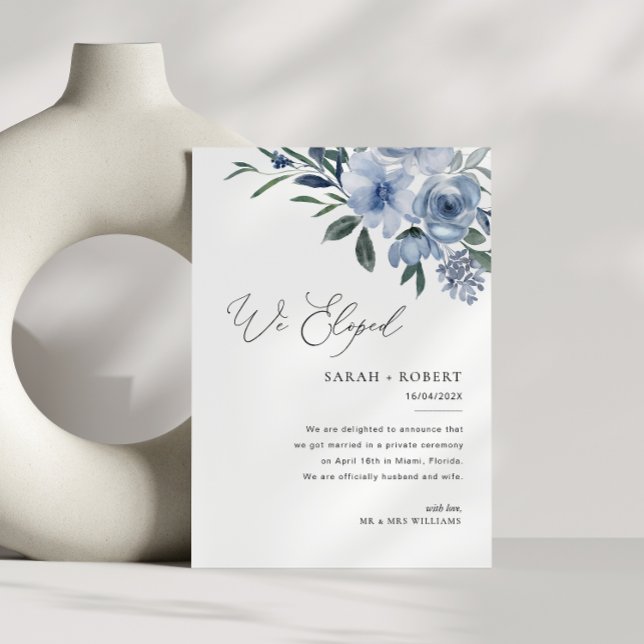 Moderne Hochzeitsankündigung mit staubblauer Schri Dankeskarte (Von Creator hochgeladen)