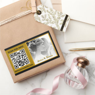 Moderne Hochzeitsaufkleber, QR-Code, Foto, Schwarz Rechteckiger Aufkleber