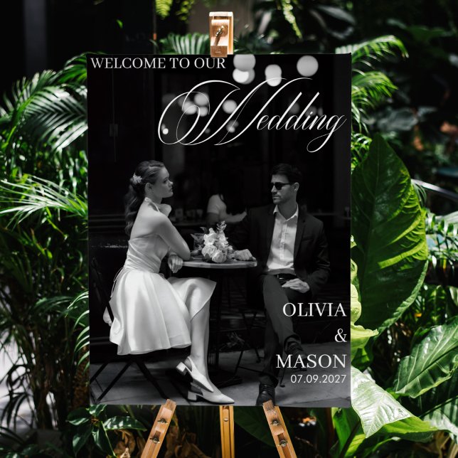 Moderne Hochzeitsbegrüßung mit Foto-Schild Poster  (Von Creator hochgeladen)