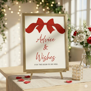 Moderne Hochzeitsbrautparty-Schild mit rotem Schle Poster