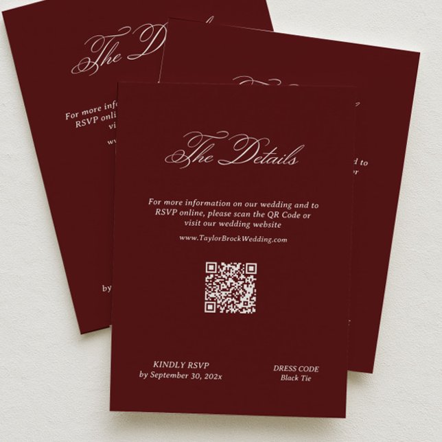 Moderne Hochzeitsdetails im Maron-Stil QR-Code Begleitkarte (Von Creator hochgeladen)