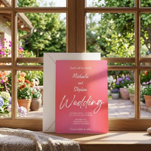 Moderne Hochzeitseinladung im rosanen und orangen Einladung