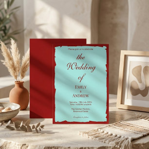 Moderne Hochzeitseinladung in Aqua Teal und Tiefro Einladung