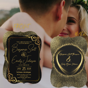 Moderne Hochzeitseinladung in Gold und Schwarz Einladung