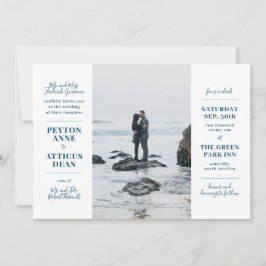Moderne Hochzeitseinladung in Navy und White Foto Ankündigung