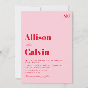 Moderne Hochzeitseinladung in Rot und Rosa Einladung